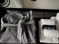 Bathroom robe and towels.