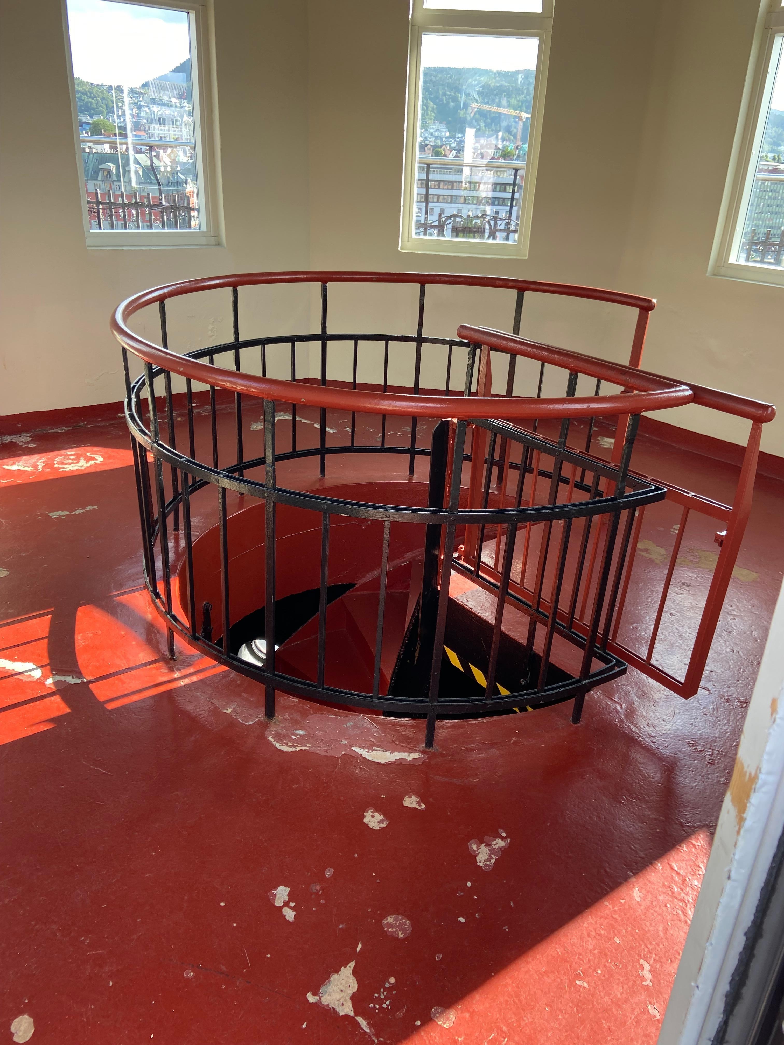 Spiral stairs to observation area.