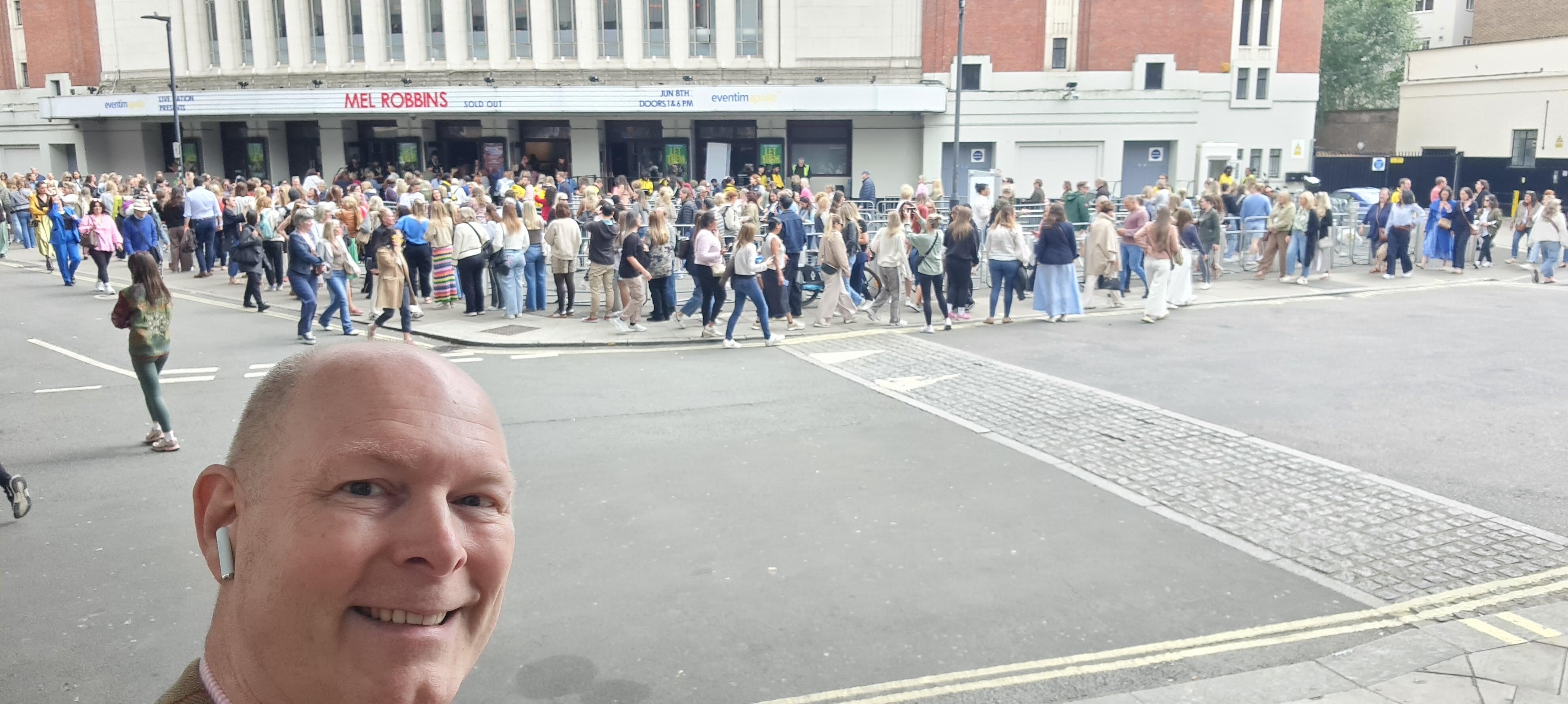 Hammersmith Apollo, about 3 minutes walk away (directly ahead, walk to the right of or THROUGH the underground/foodcourt/shopping area)
