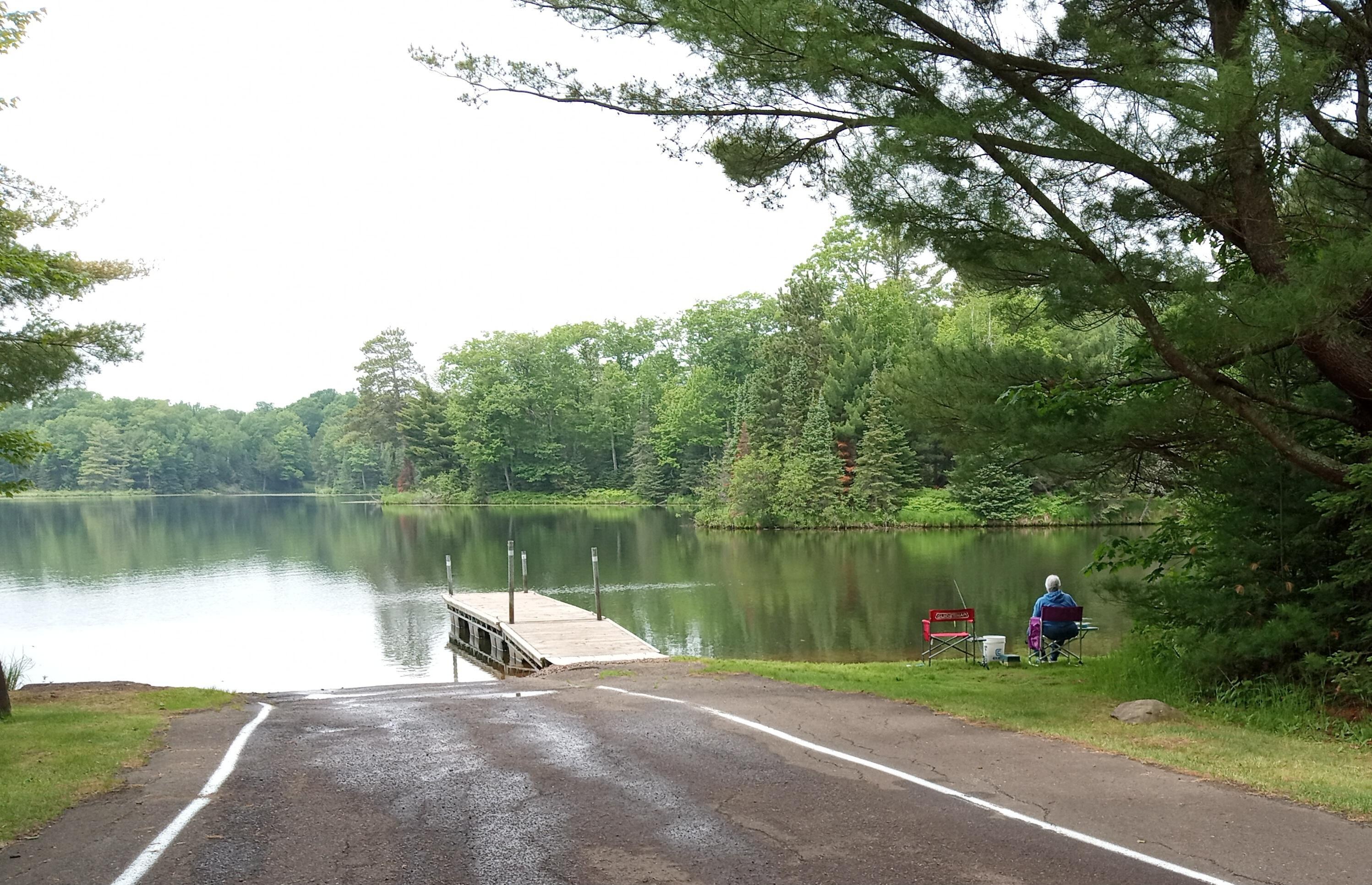Fishing at Carrol Lake, a few miles from the cabin.
