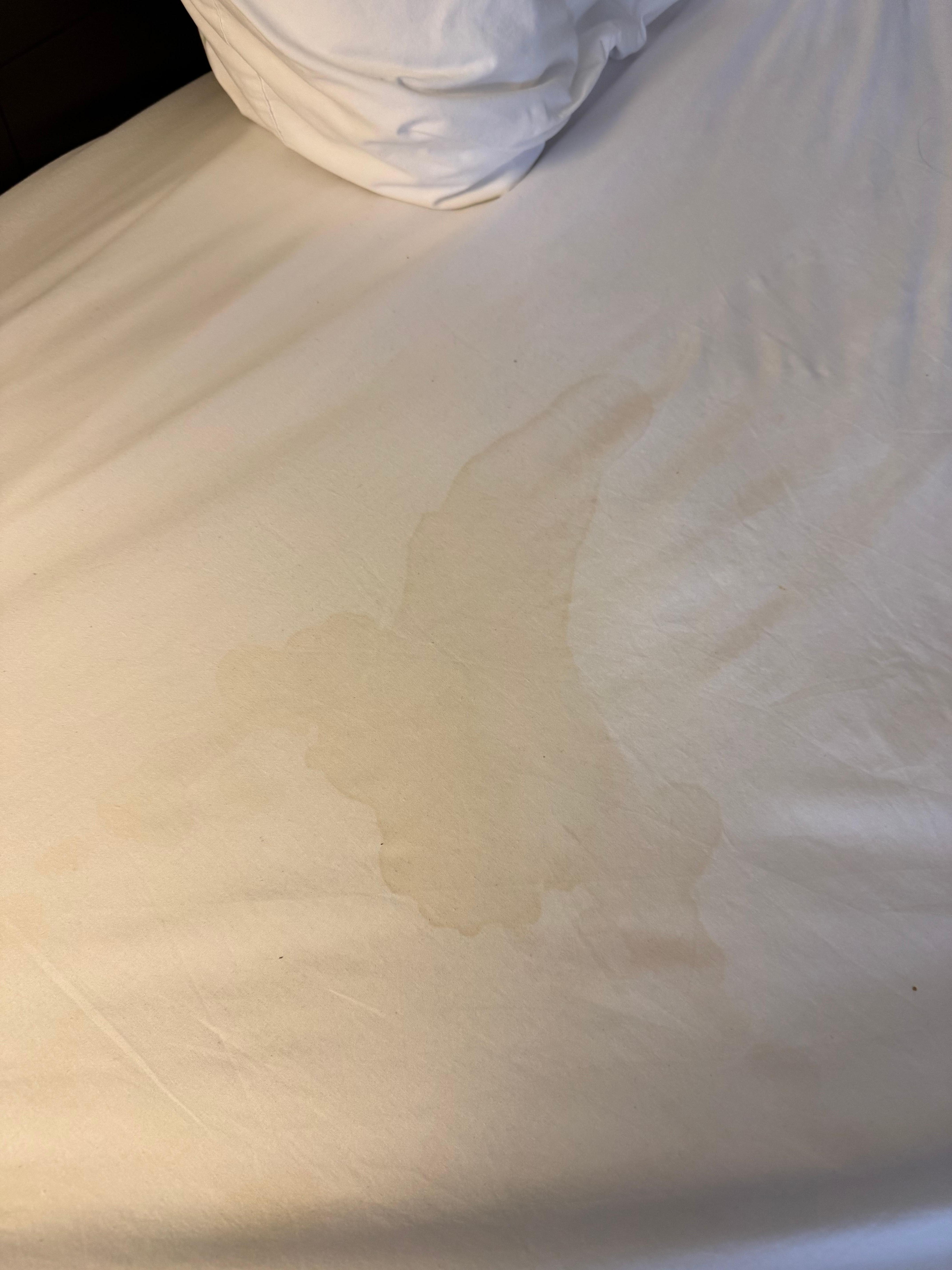 Stain on sheets and by the smell of them they haven’t been washed in a long time