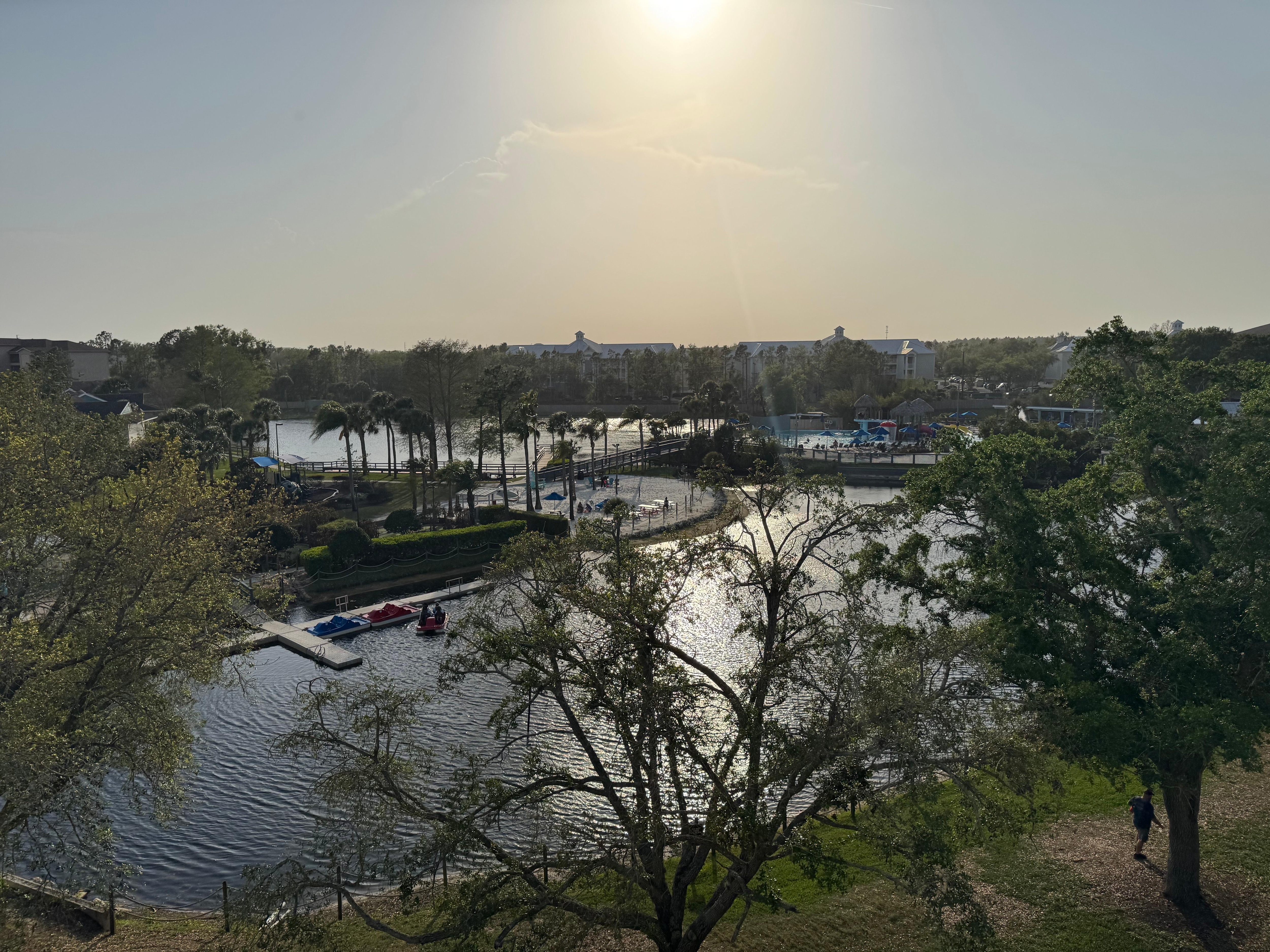 View from 5th floor overlooking tennis , boating and basketball court and water park at far right end 