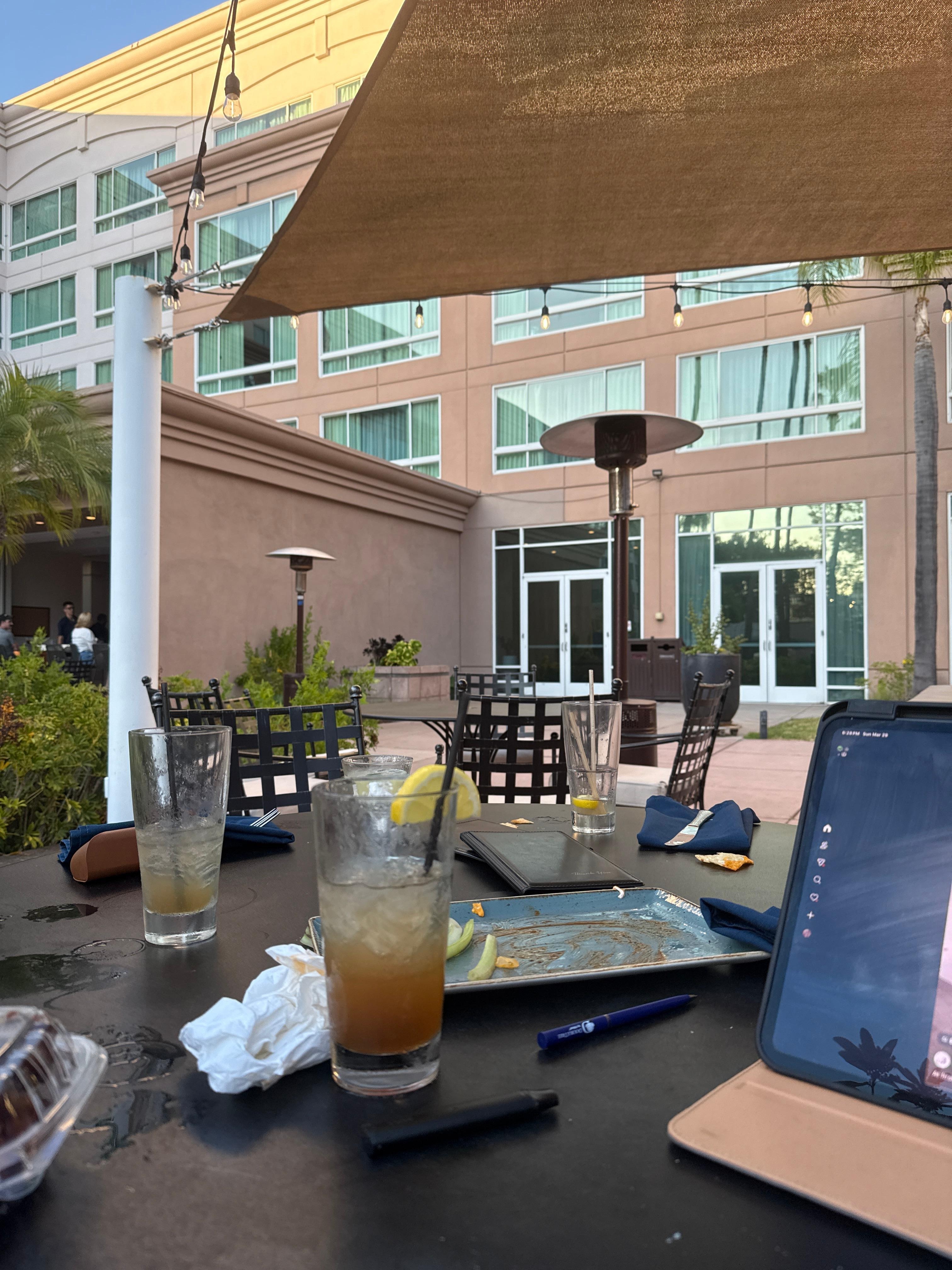 Relaxing on the patio by the pool 