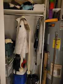 Shared the closet with a water heater. But there were lots of things in there to give people places to sleep if you had a few guests, including a crib for a baby. I thought that was a nice touch.