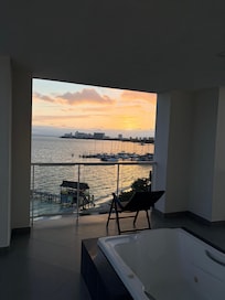 Sunrise. This was a corner room with a jacuzzi inside and on the balcony.