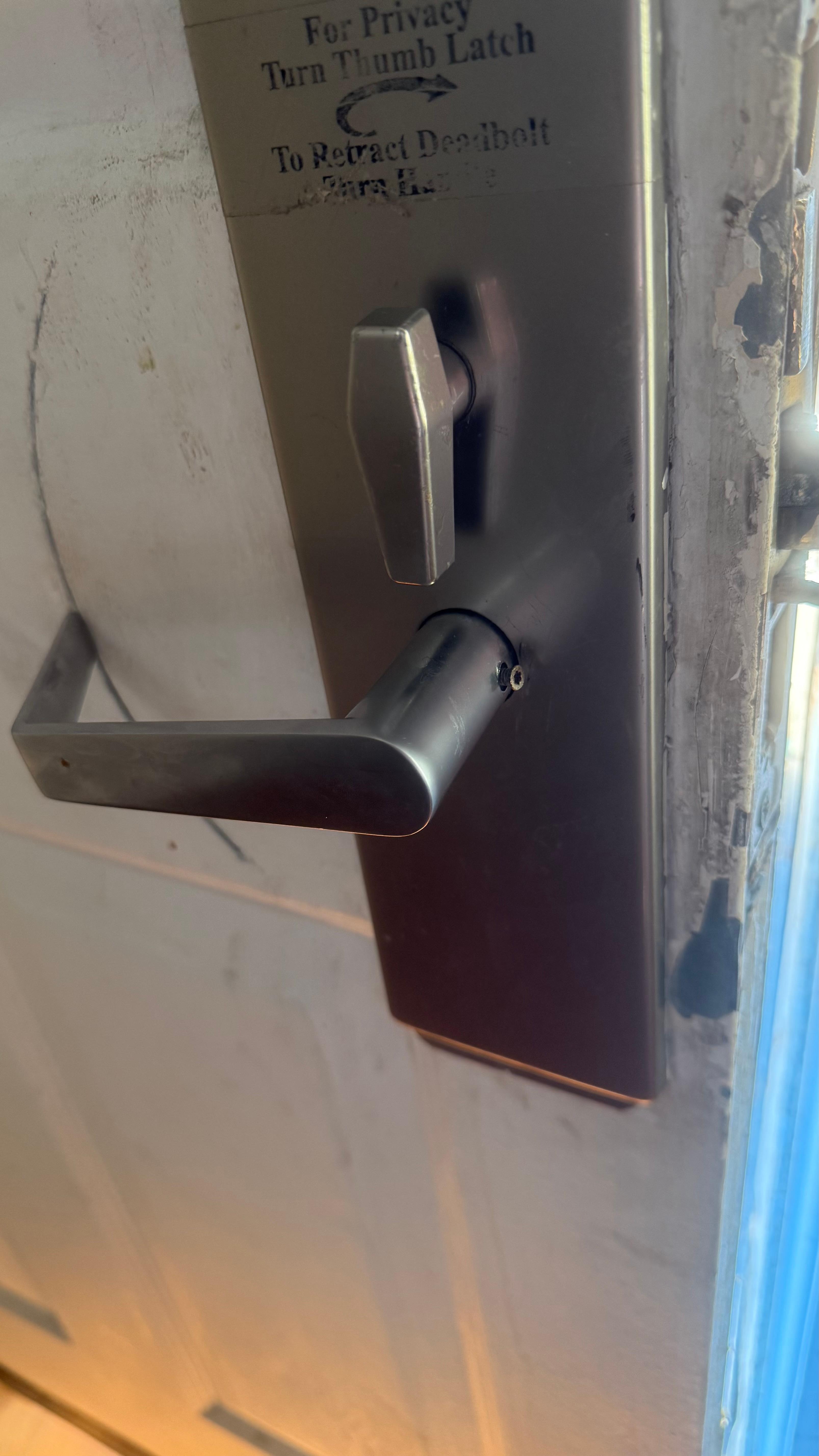 Door handle on with a screw