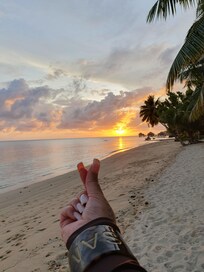 On the beach just a few metres from our room