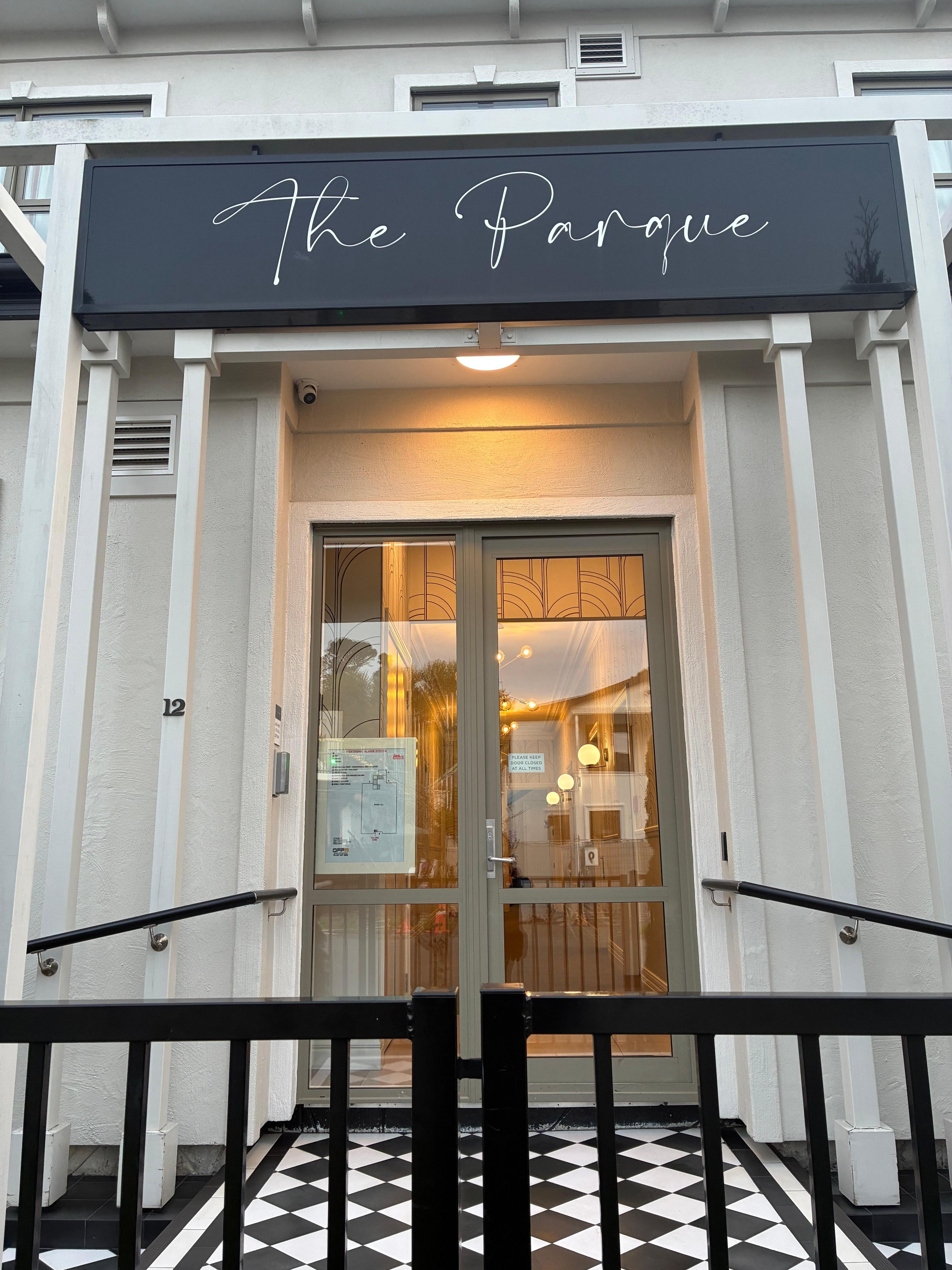 The front of the hotel, easy keypad access. 