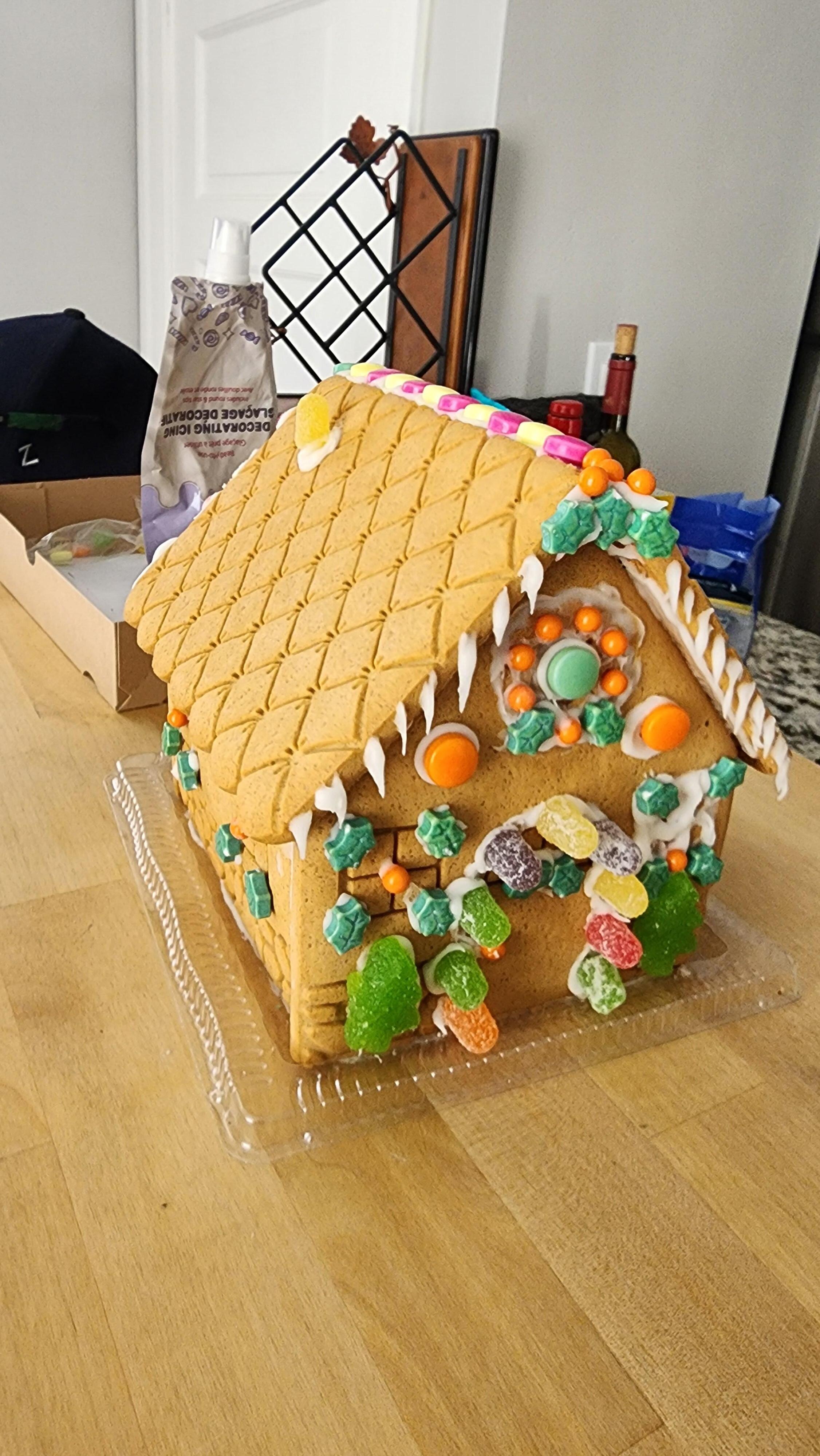 Made a ginger bread house at the breakfast bar in the kitchen. 