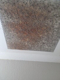 Very dirty extractor filter in bathroom.