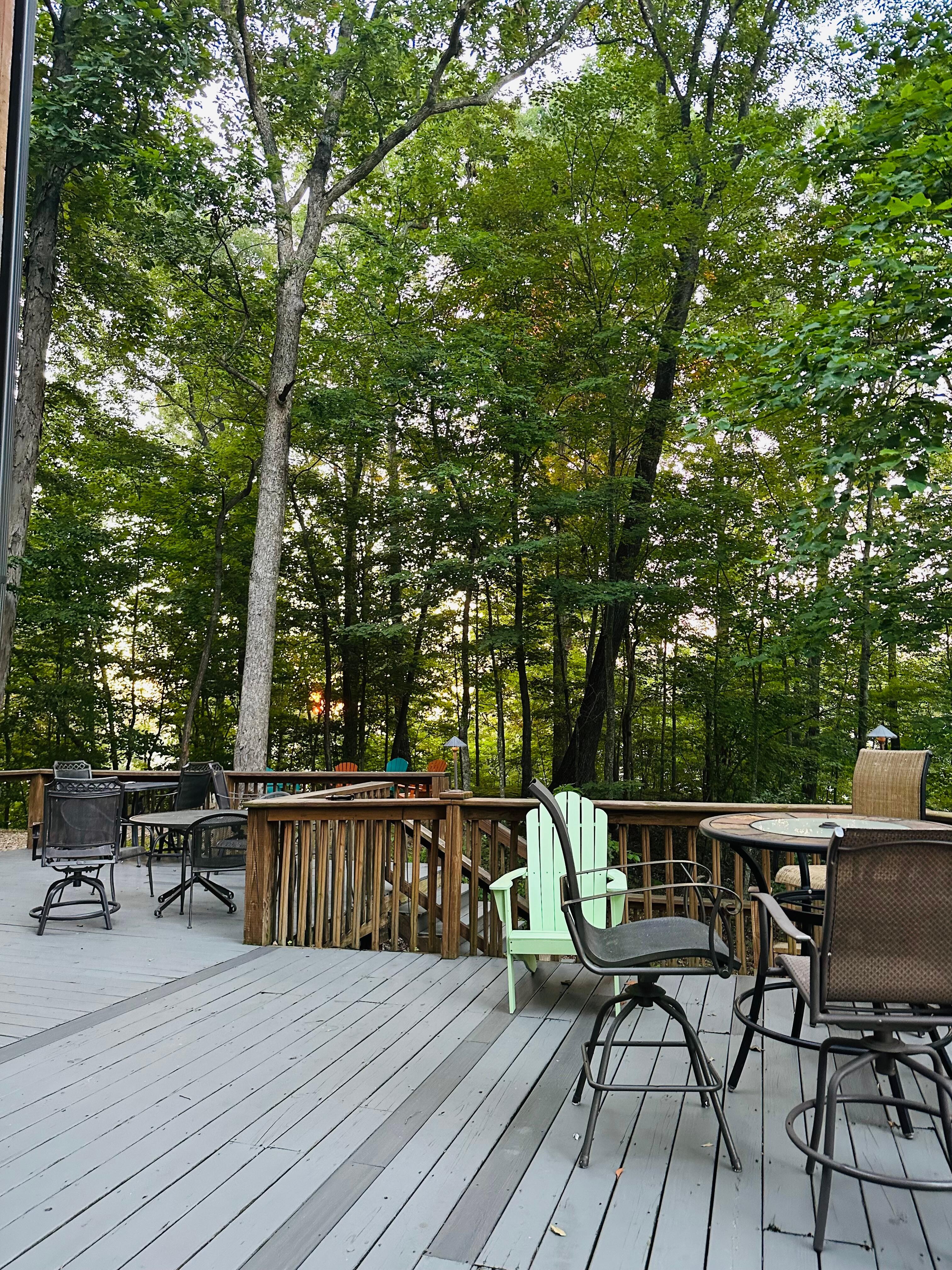 Really nice back deck and bonfire area. A little bit of deferred maintenance and was kind of afraid of the railing with two toddlers running around, but we had a great time. Deck and railing in particular need a little TLC. 