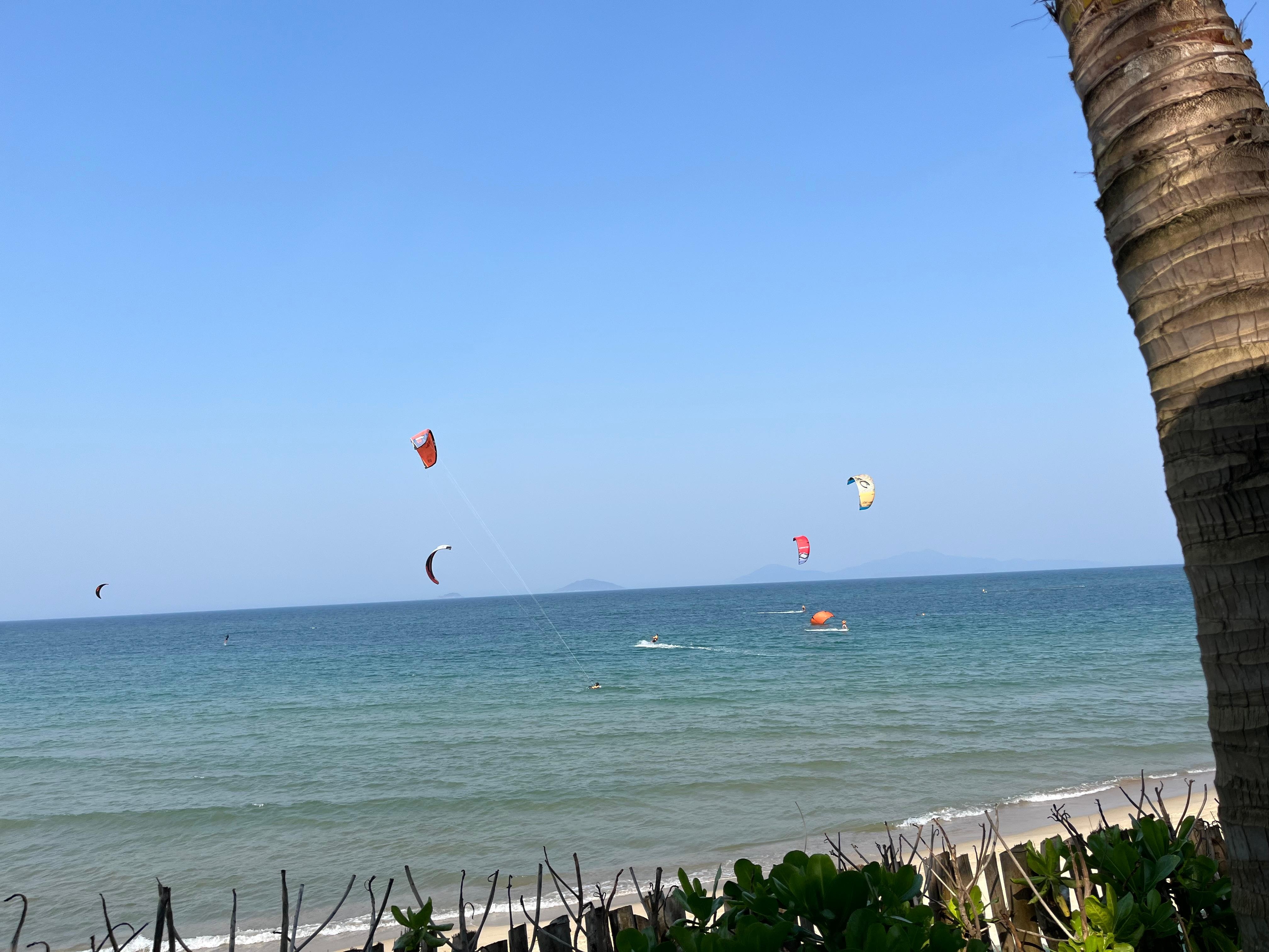 View of wind surfers from the garden