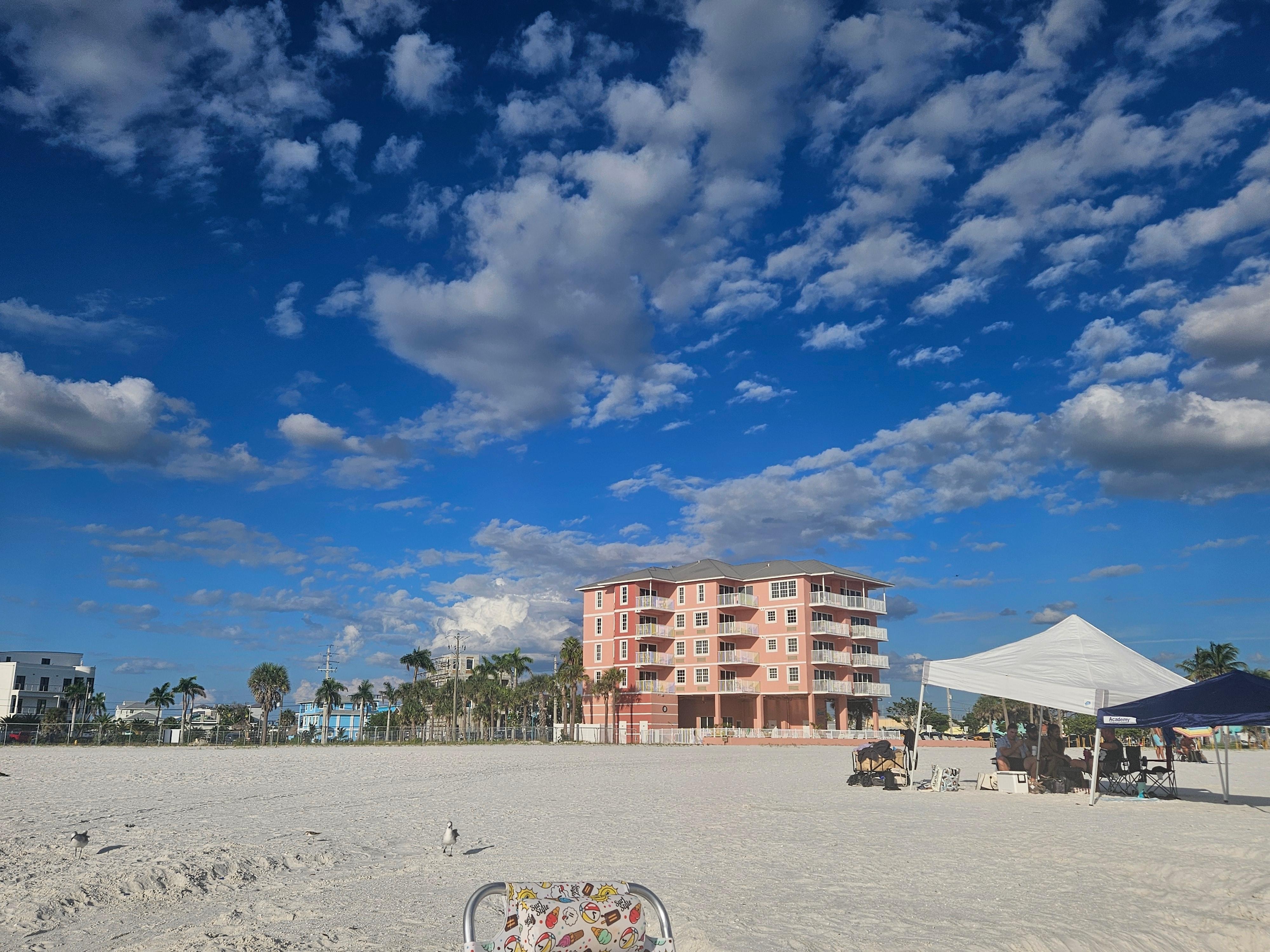 The hotel from where was sat on the beach. 