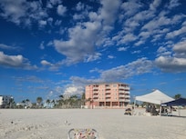 The hotel from where was sat on the beach.