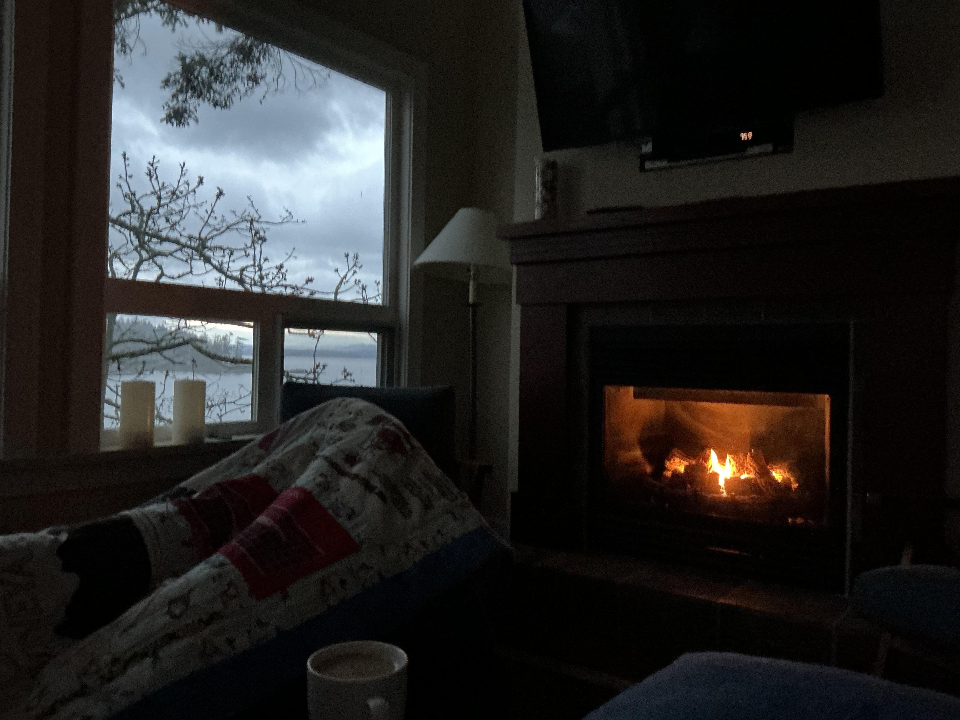 Cozy time in front of the fireplace.