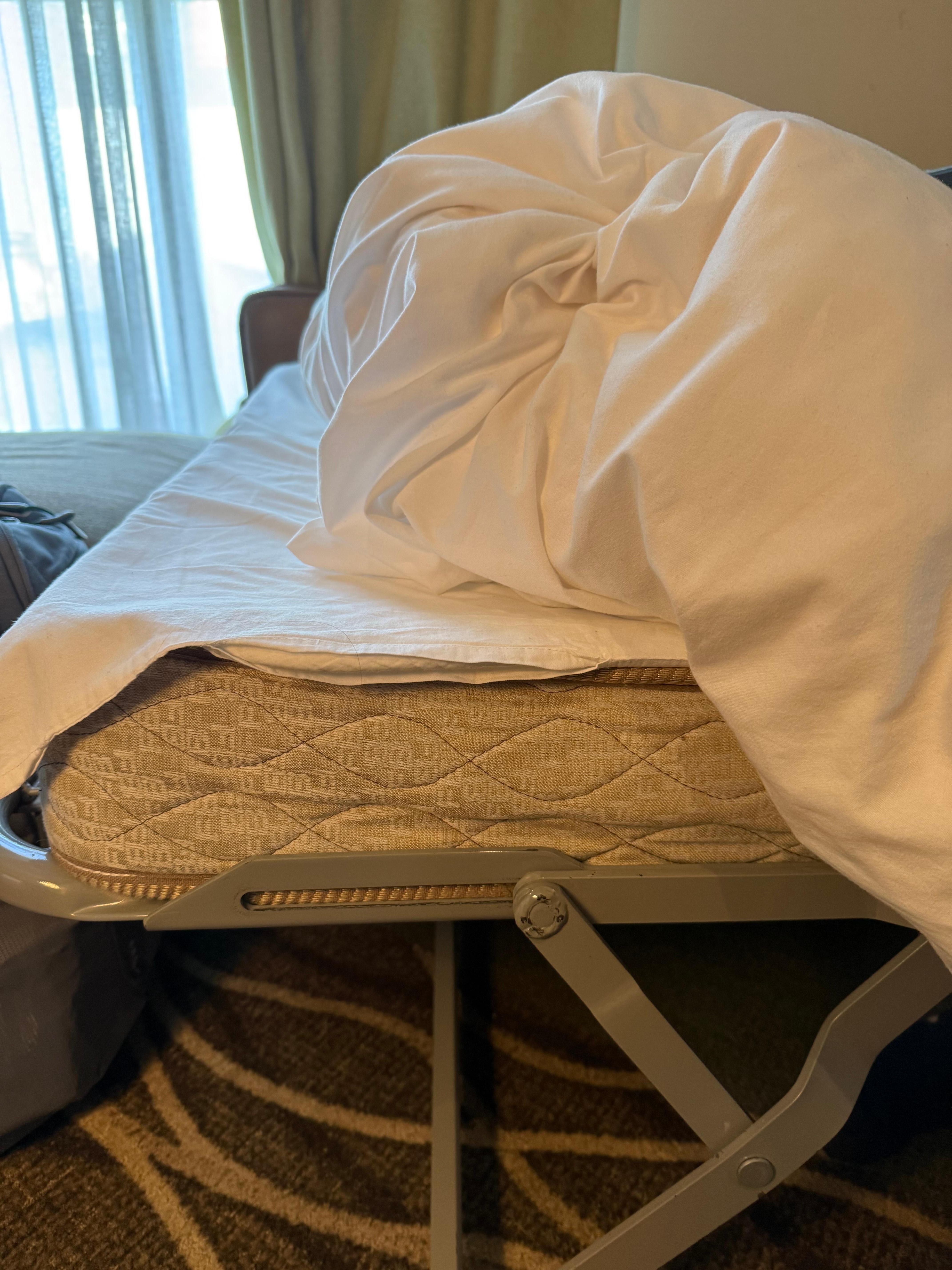 The pull out couch. Ok for a small child but not ideal for a grown up