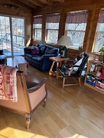 A view of the cozy living room.
