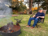My husband relaxing by the fire