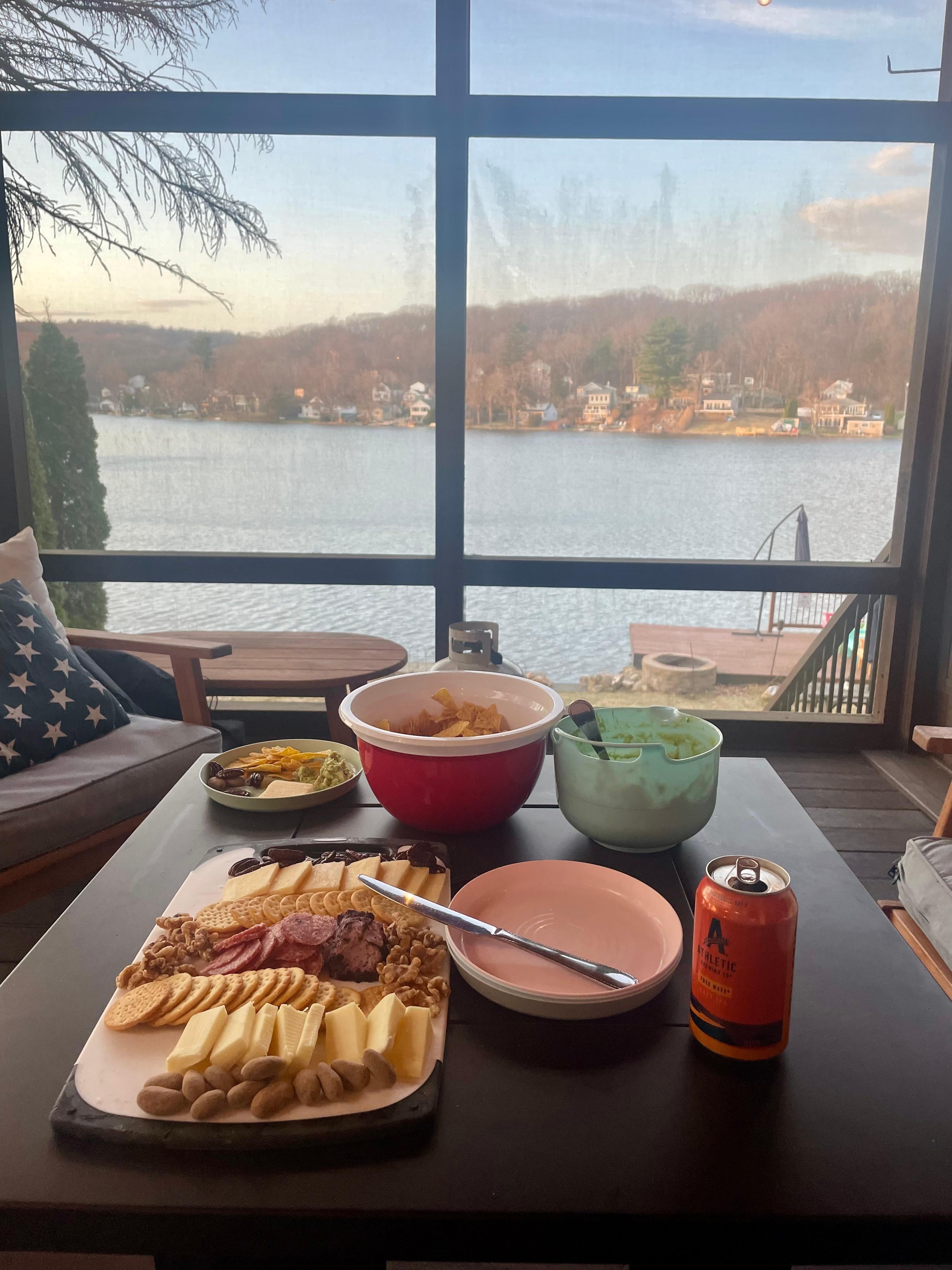 Charcuterie in the screened in porch 