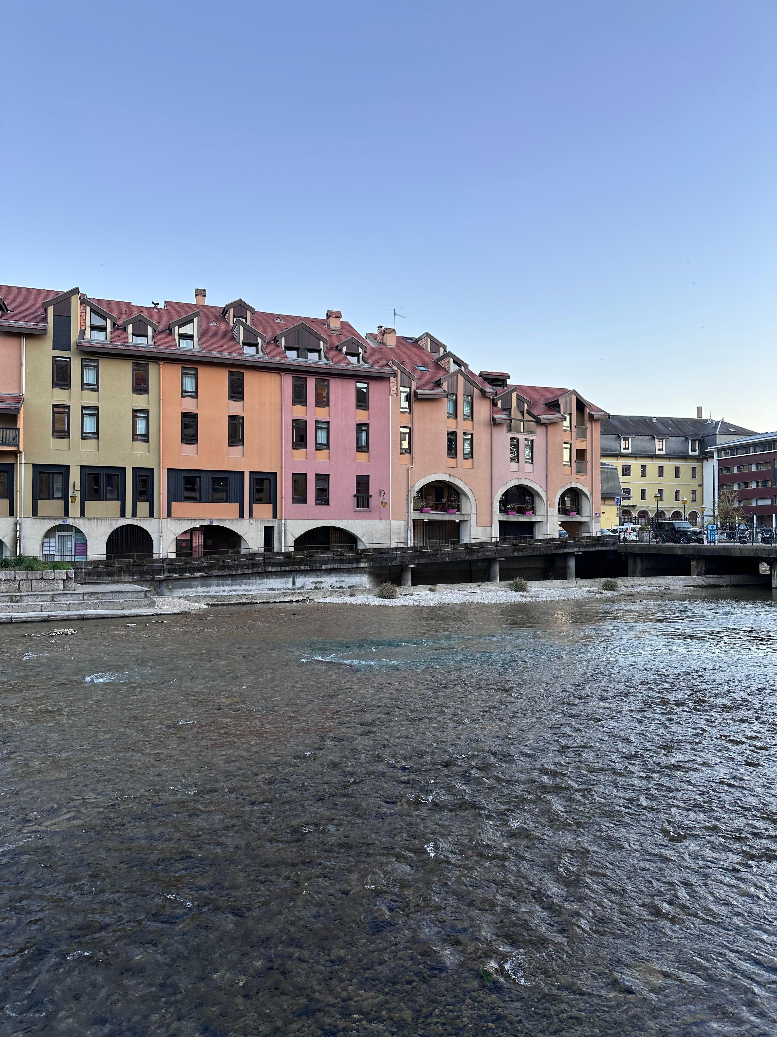 The hotel is a lovely old building right on the river