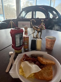 A wonderful breakfast spread every morning with great ambience.