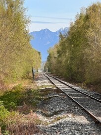 Train track close to the house with beautiful scène tu.