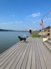 A friendly dog from the neighborhood kept us company.