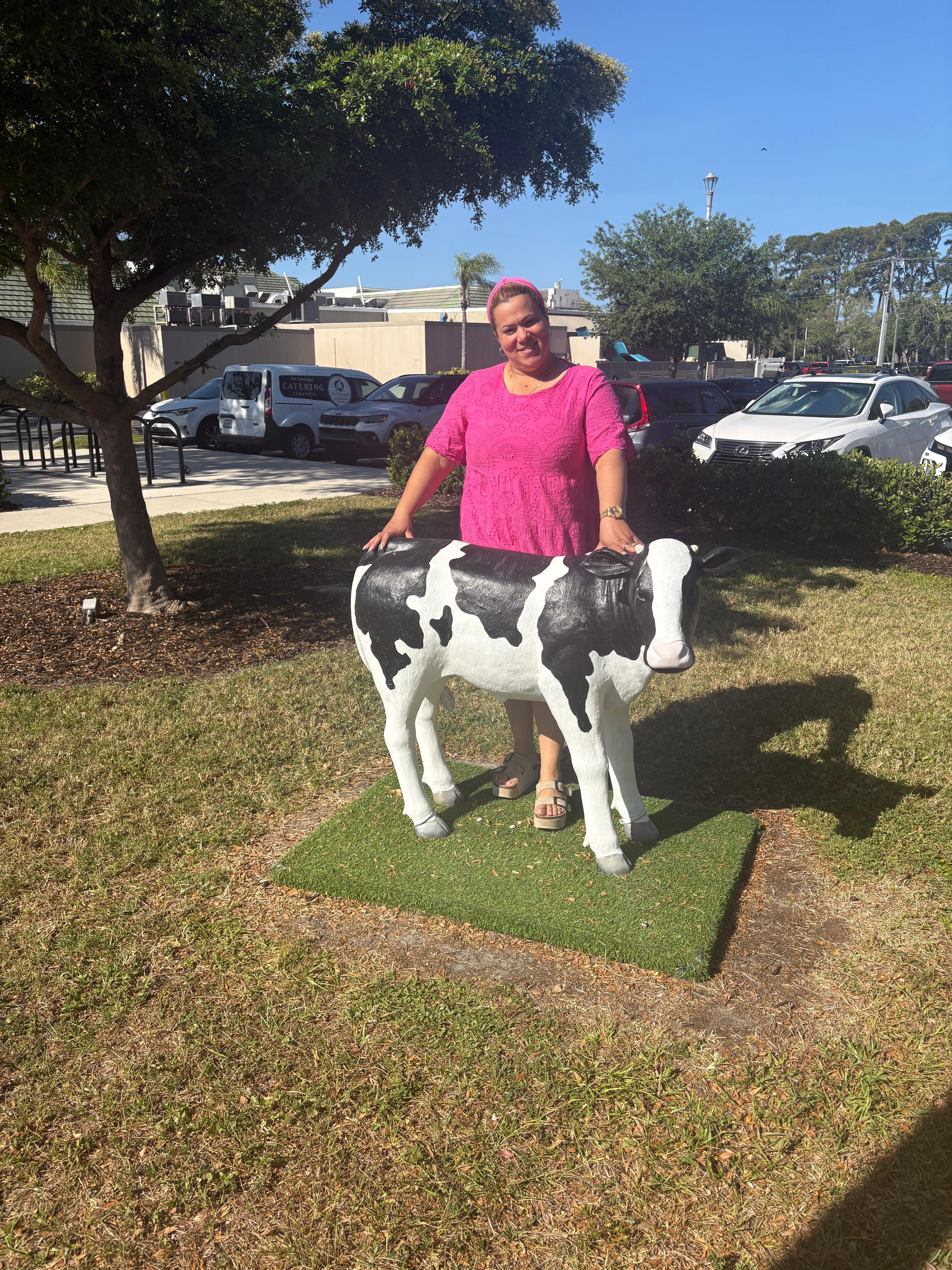 This cow stay in front  the hotel 