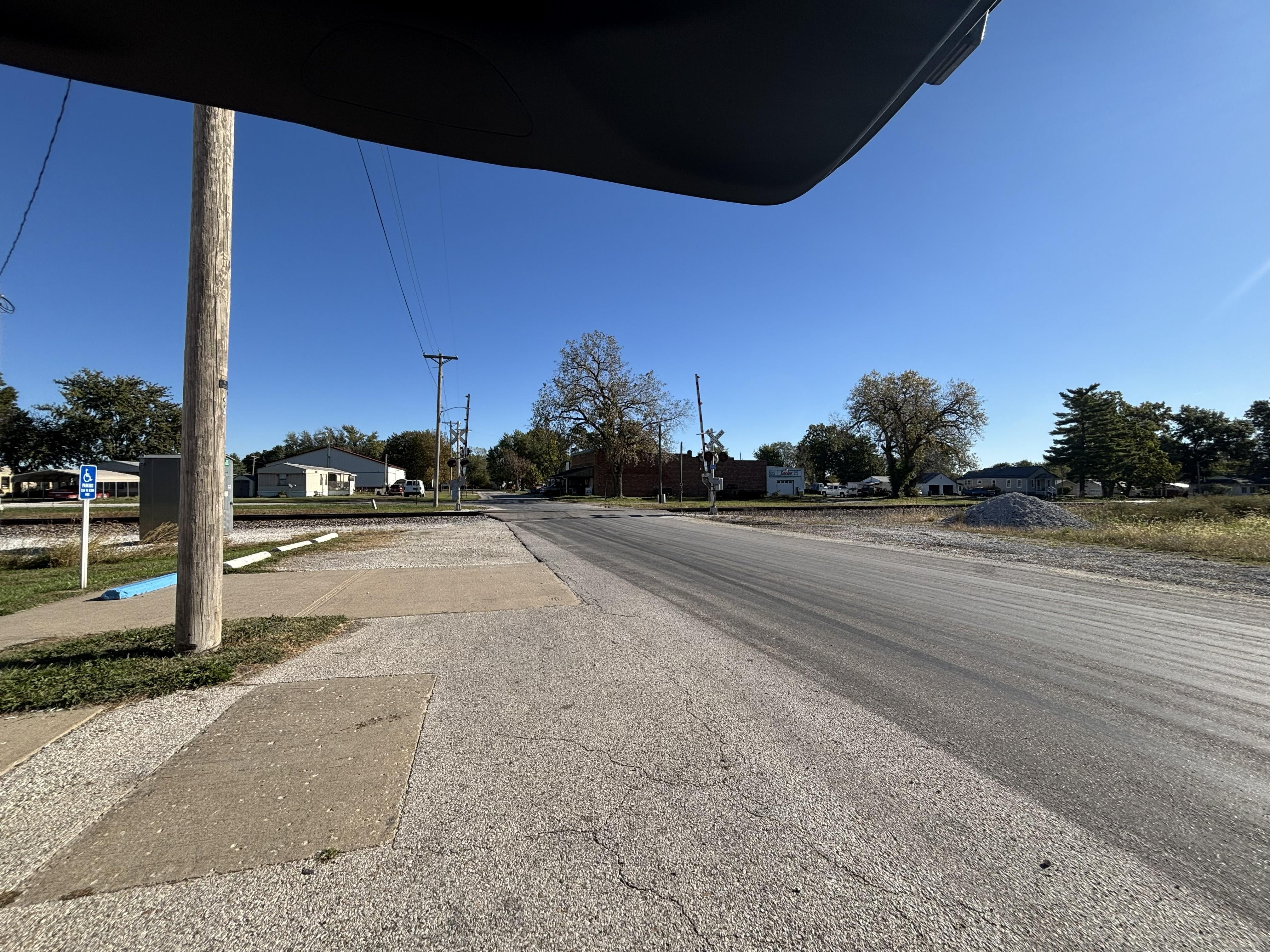 View from outside the apartment looking toward railroad crossing.