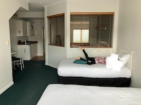 Those are NOT windows - only blinds. Goes master bedroom straight to spa bath by the back windows
