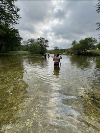 Enjoying the river right behind the cottage.