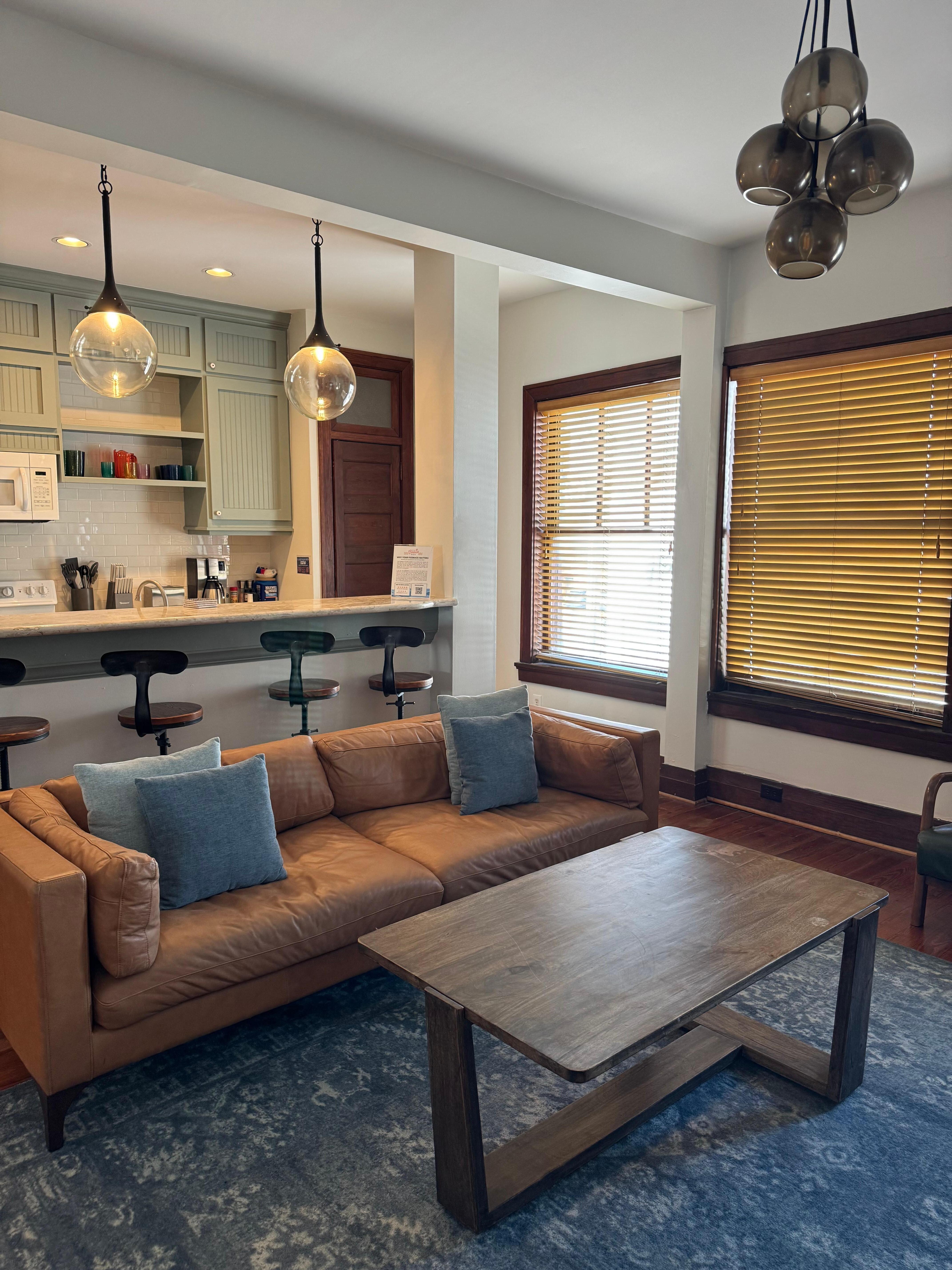 Living area/kitchen. Had smart tv & full size appliances. 