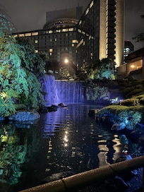 細雨中的庭外瀑布!