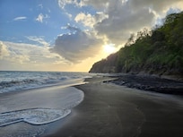Black sand beach view from the beach