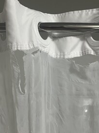 Two large rips in the shower curtain. Maid changed this one out.