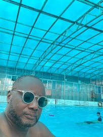 A deep in the pool. Enjoyed swimming laps in this 7feet deep pool. Excellent for morning exercise and relaxation