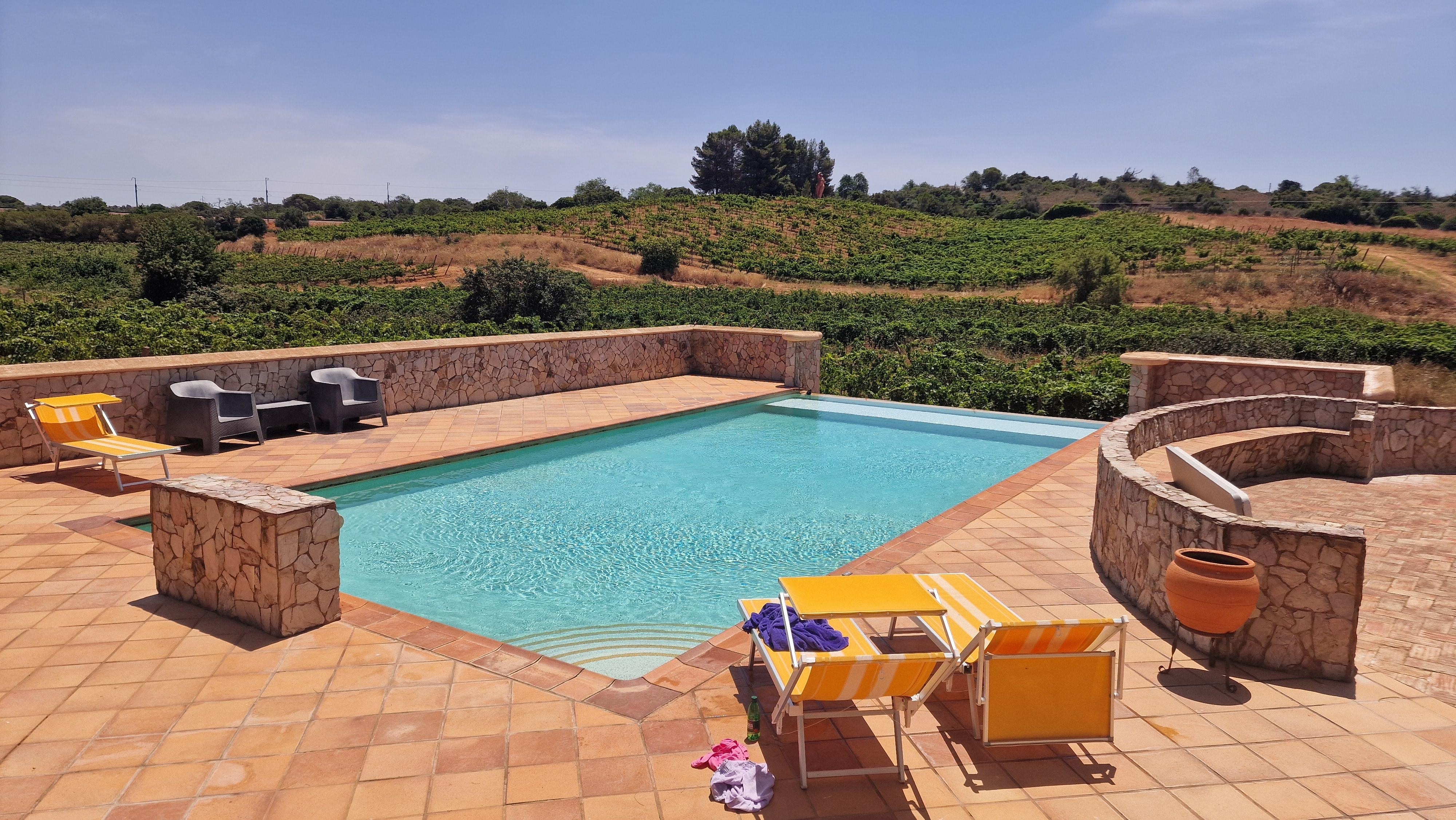 One of the pool areas overlooking the vineyard.