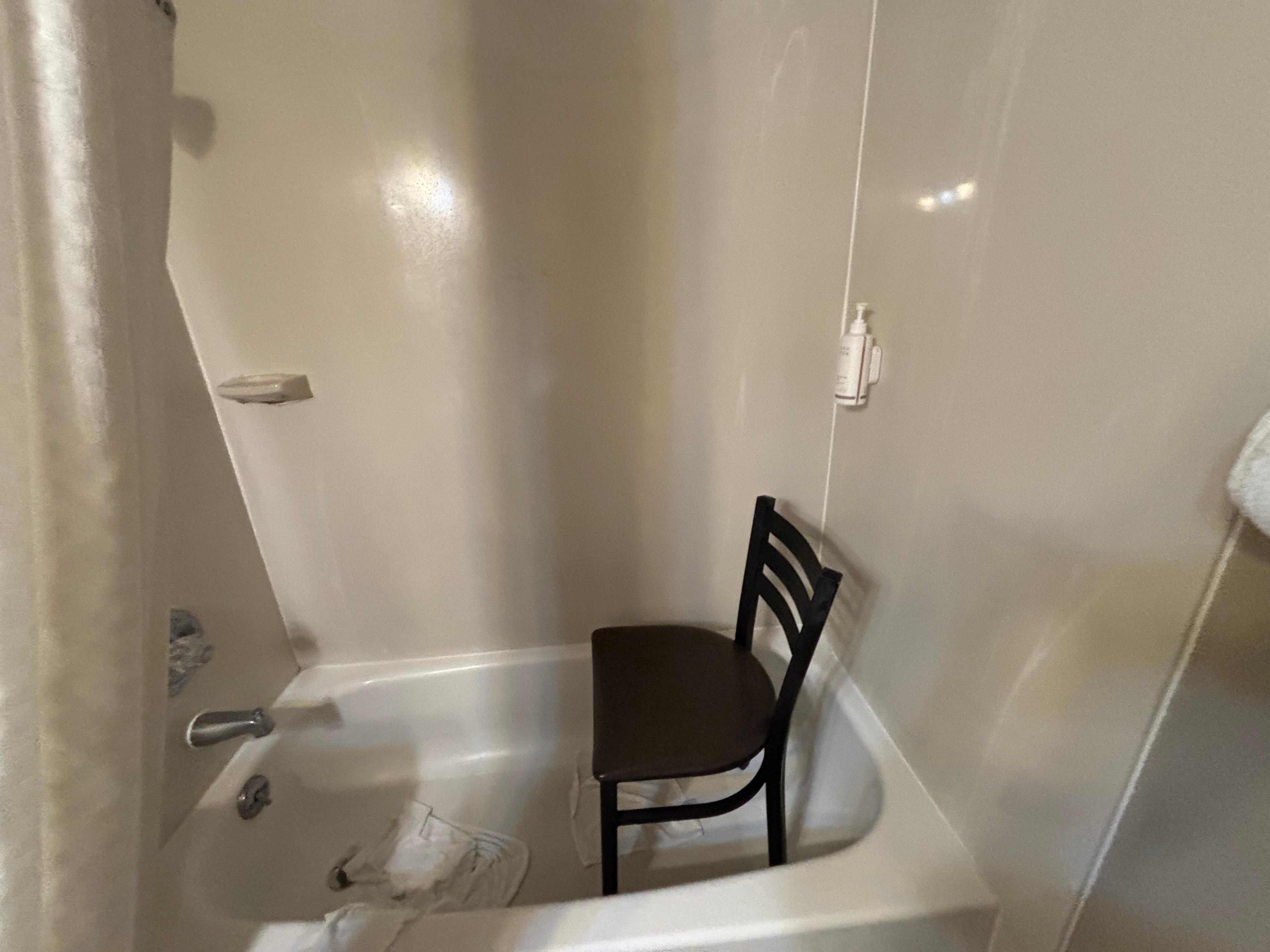Desk chair “borrowed” from the lobby