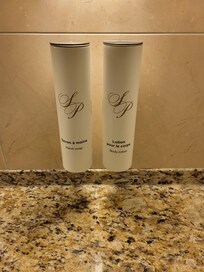 Soap & lotion dispensers at sink & in shower