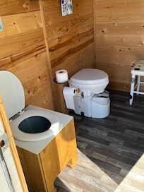 Two toilets one for one thing one for the other composing toilet