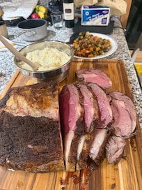 Prime rib dinner made at the house.