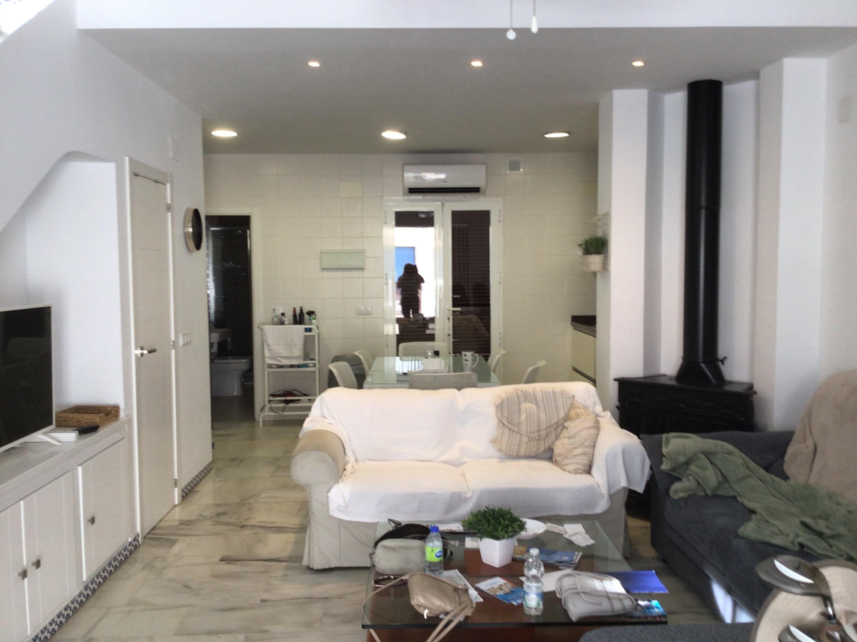 Living room and kitchen area. 