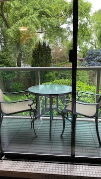 Cute balcony overlooking a courtyard. Nice and private.