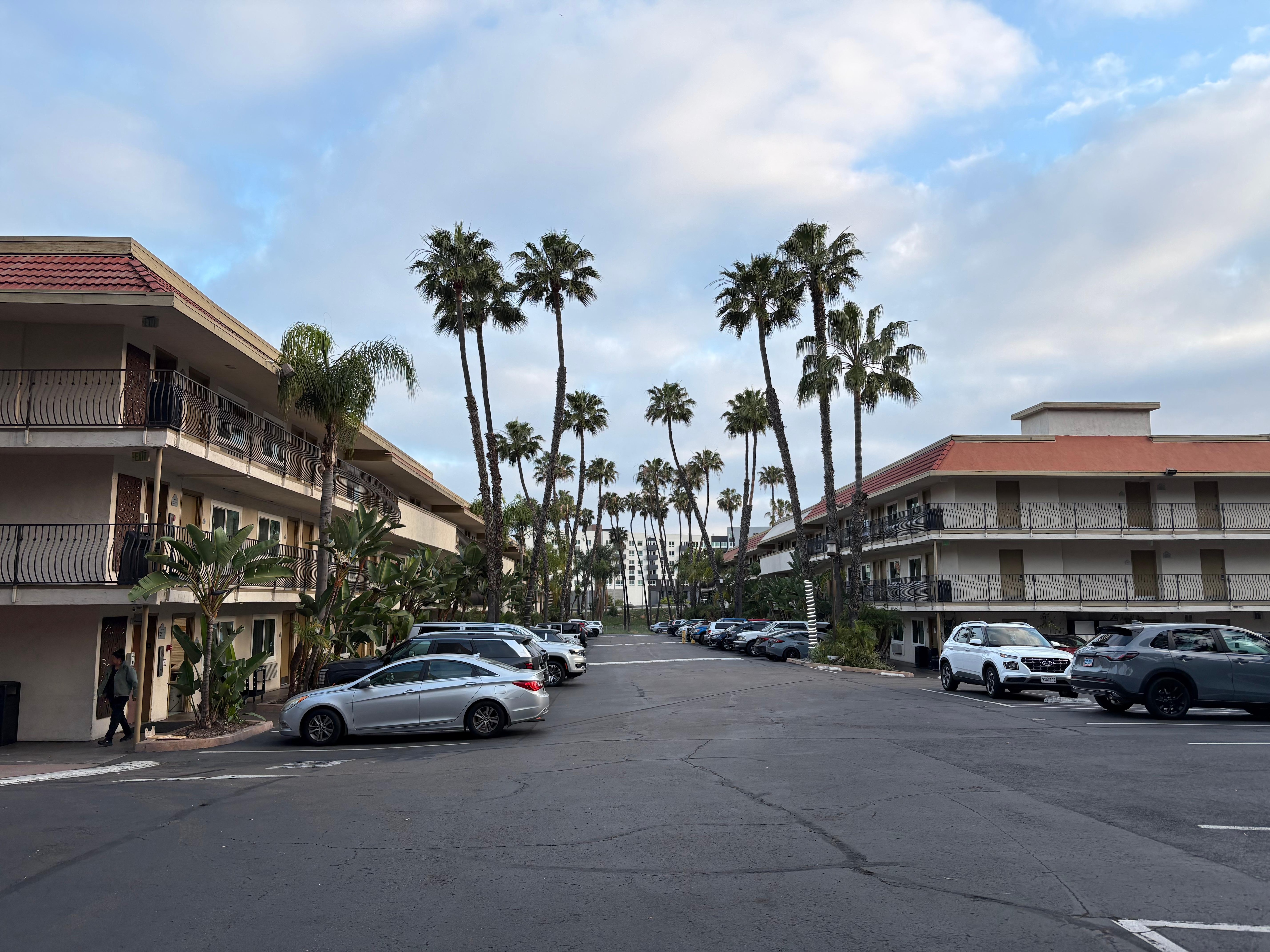 Parking lot between 2 main buildings