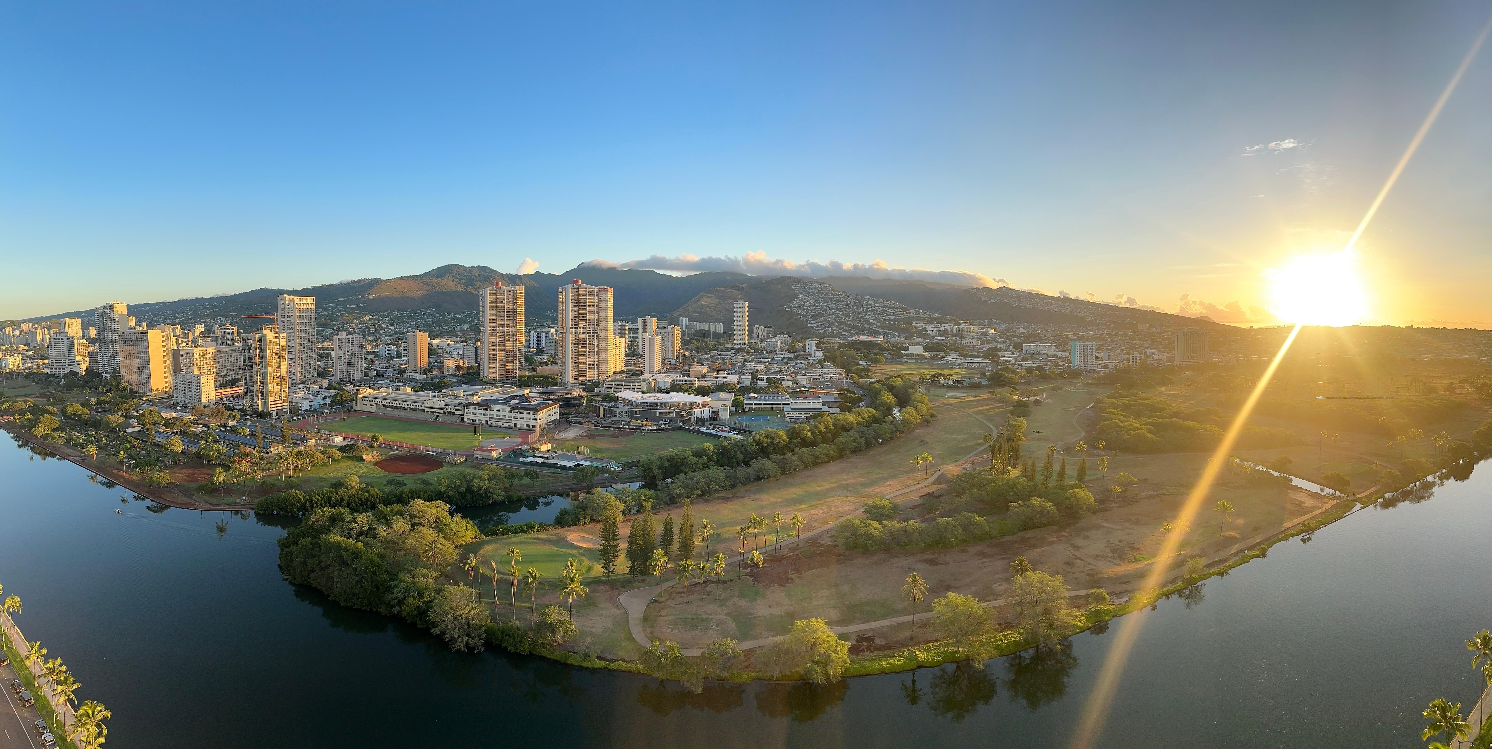 View from the living room panoramic window in the morning