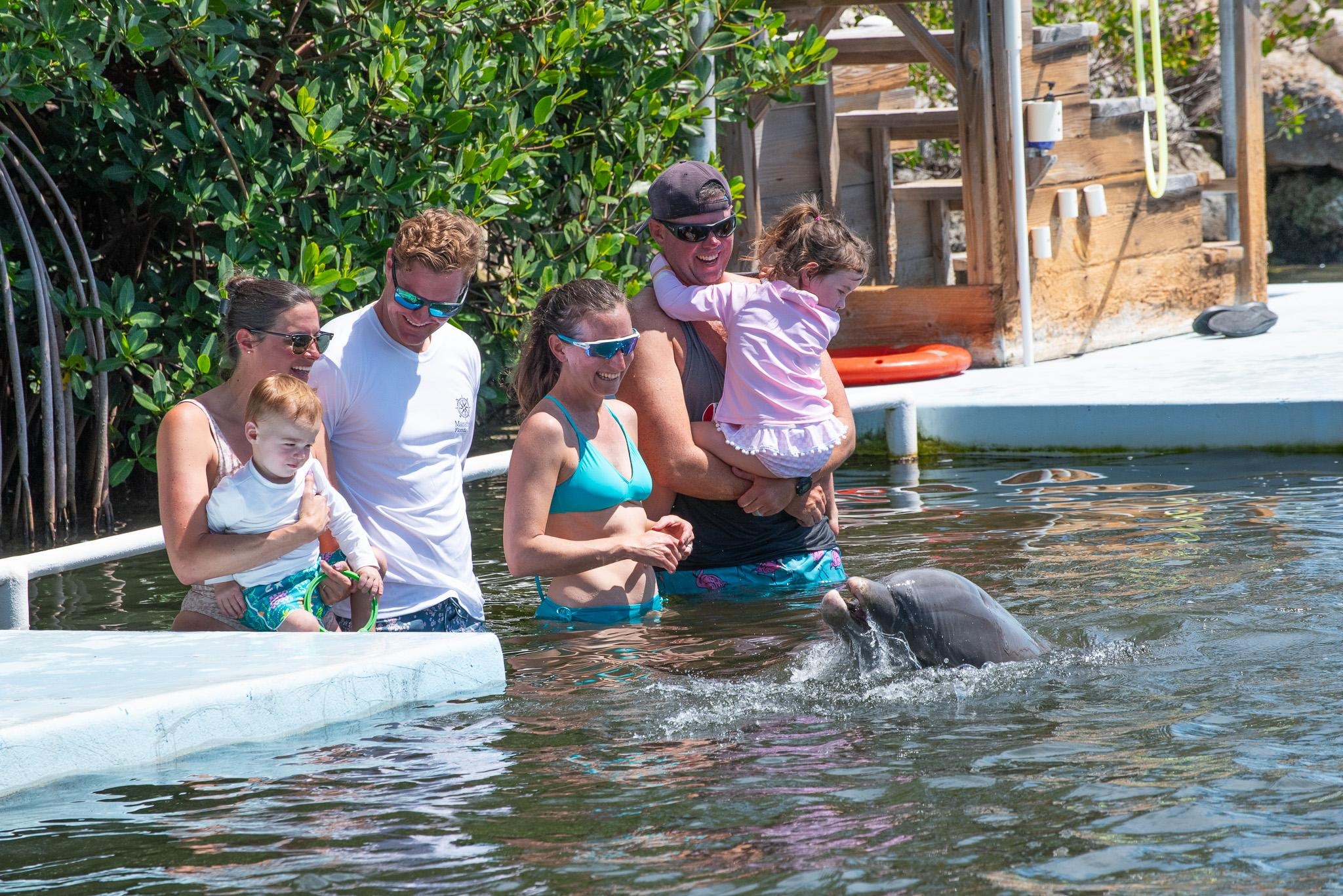 The Dolphin Splash lets you stand on a platform since our toddlers don't swim yet.