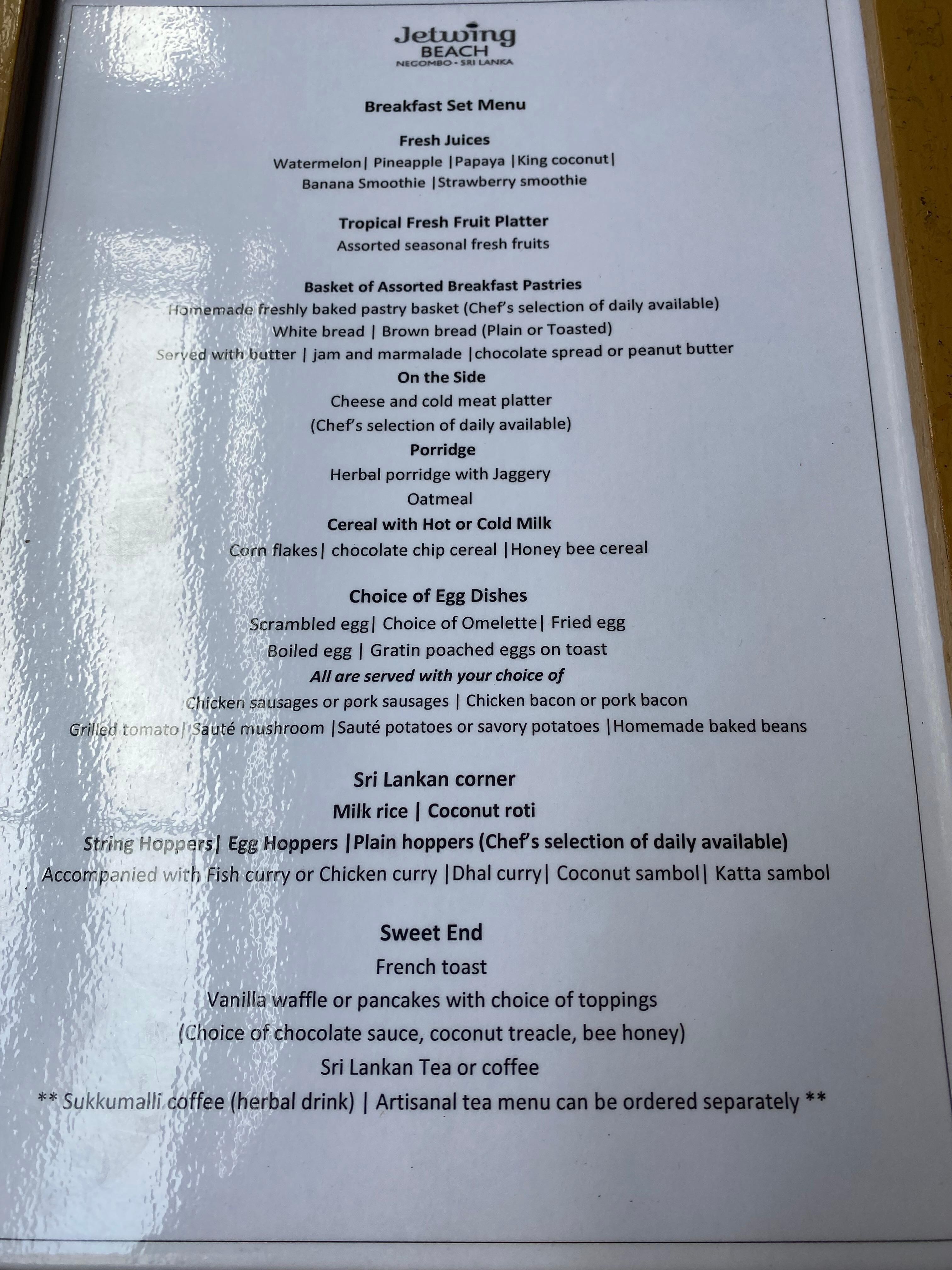 Frühstückskarte mit ausreichend Auswahl 