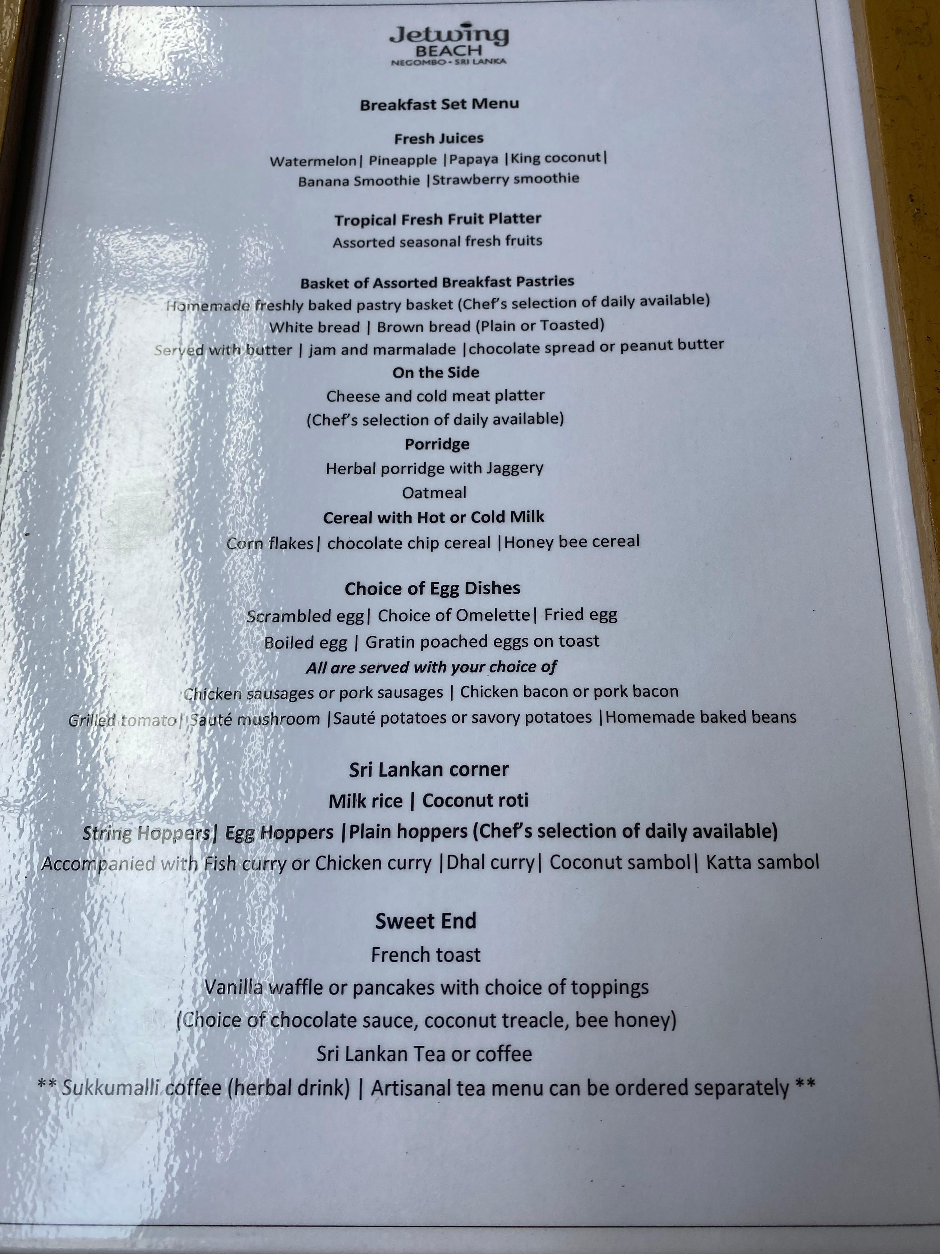 Frühstückskarte mit ausreichend Auswahl