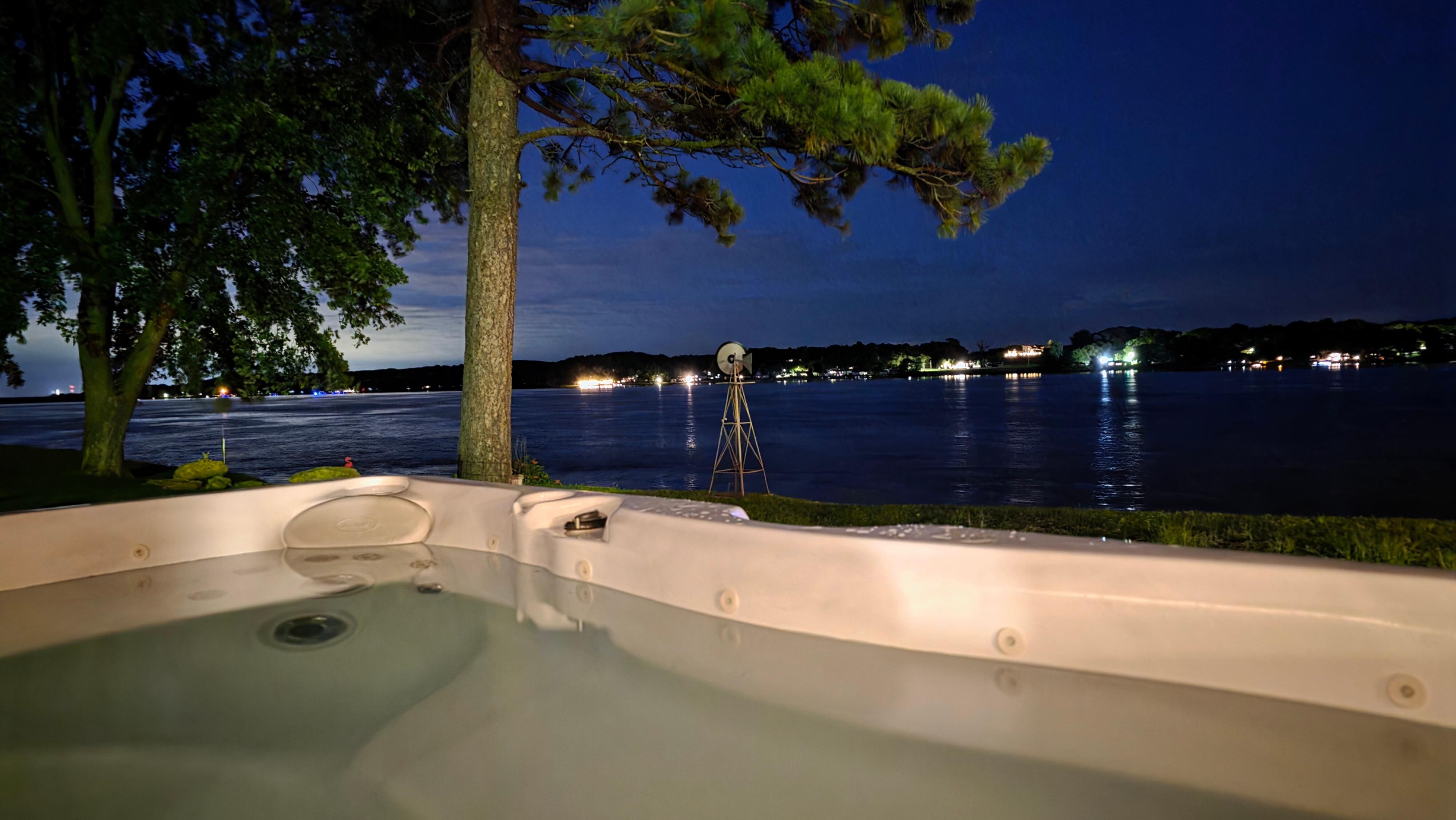 Nighttime hot tub view