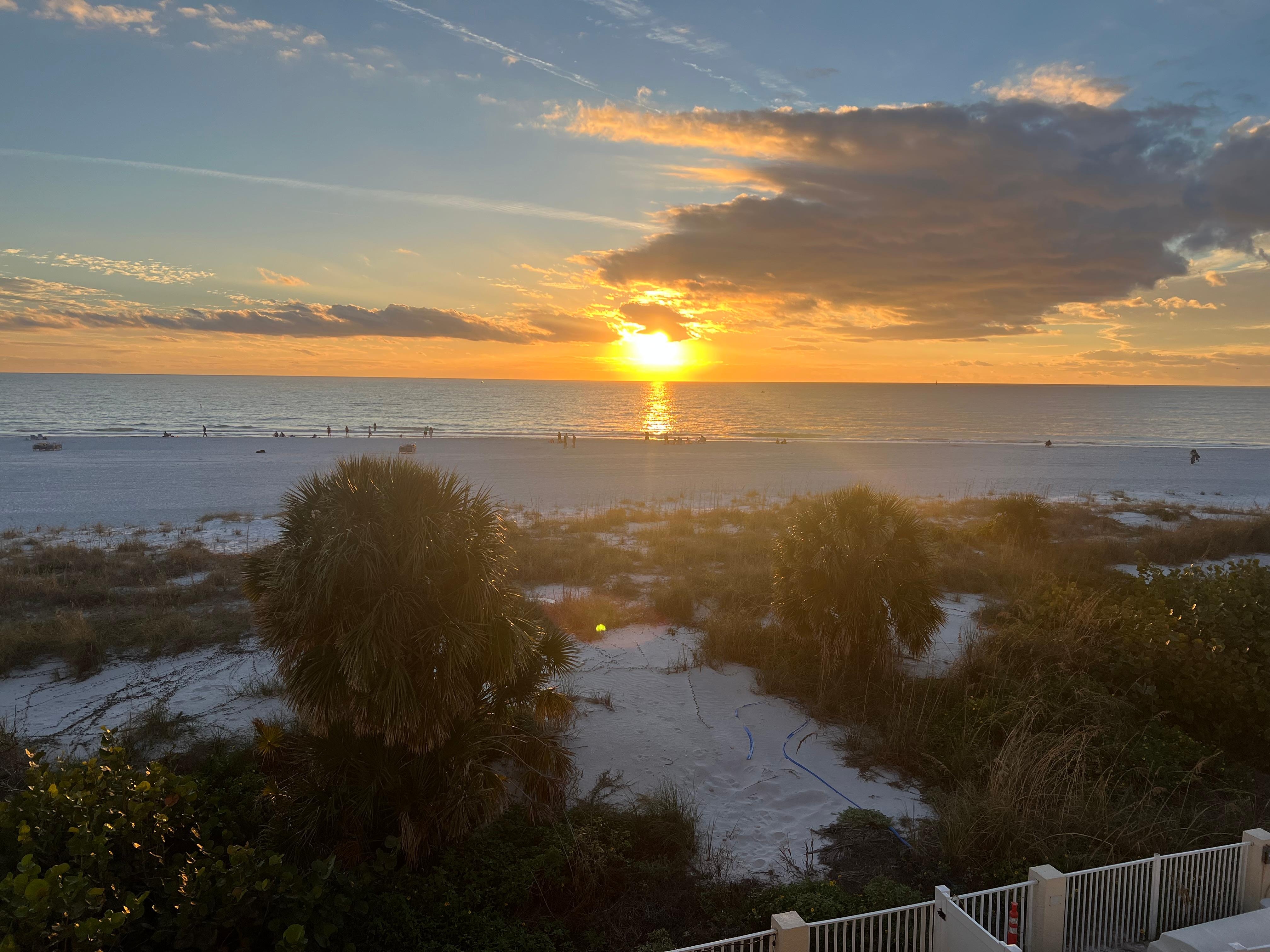 The view from our deck of a lovely sunset.